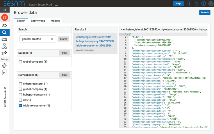 Sesam Datahub - Browse data